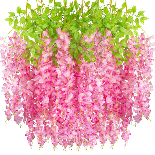 Hanging Artificial Flowers Silk Wisteria Vine Ratta Flower, 12 Pack