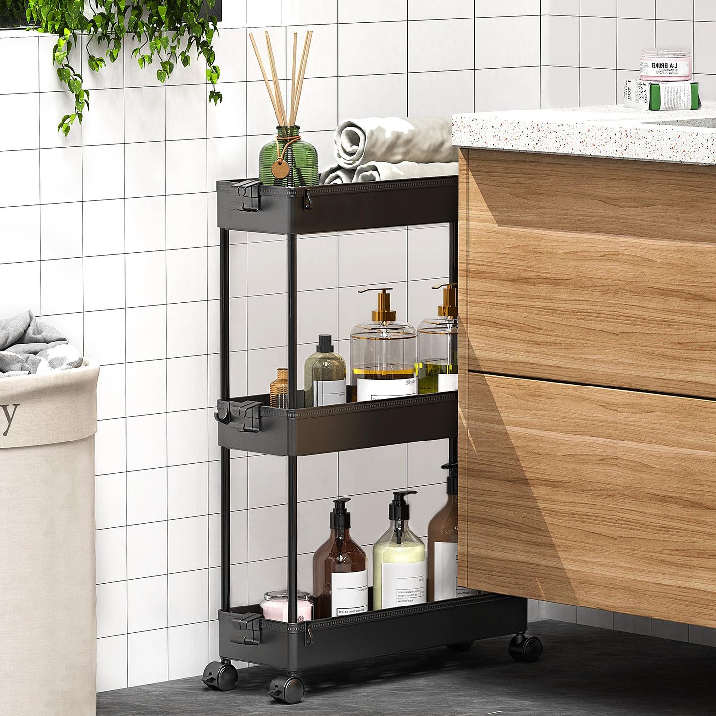 Slim Rolling Storage Cart, 3 Tier Bathroom Organizer