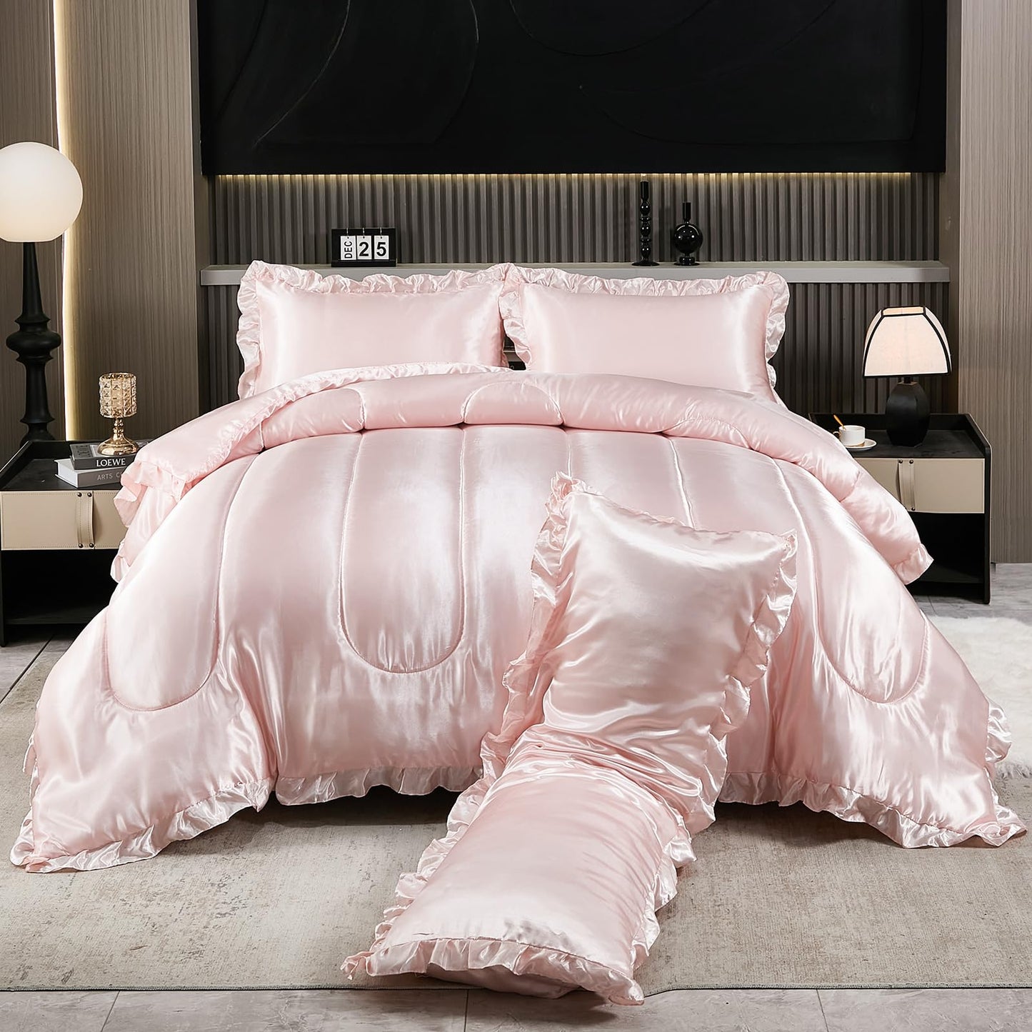 Comforter Silk Beddings - Luxury Silky Body Pillow Cover Ruffle