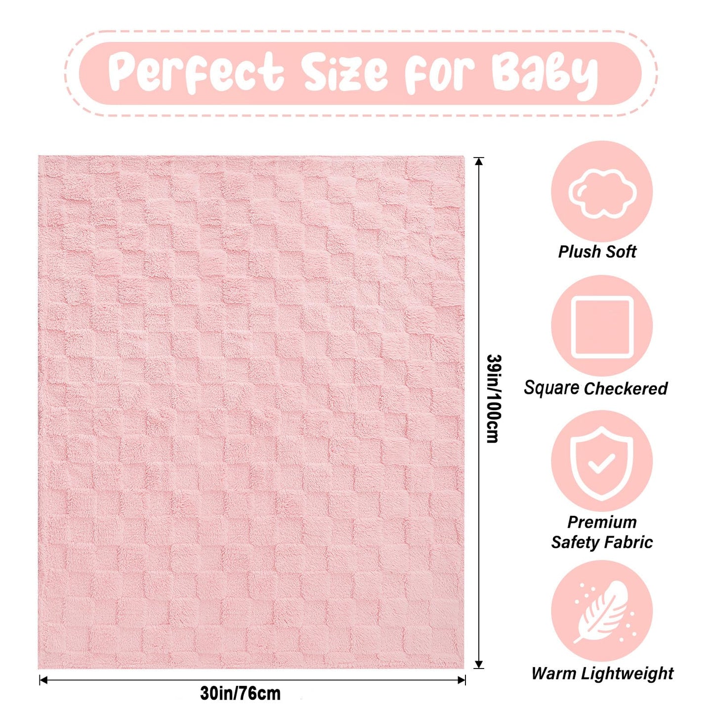 Plush Heart-Patterned Checkered Blanket, 30" x 39"