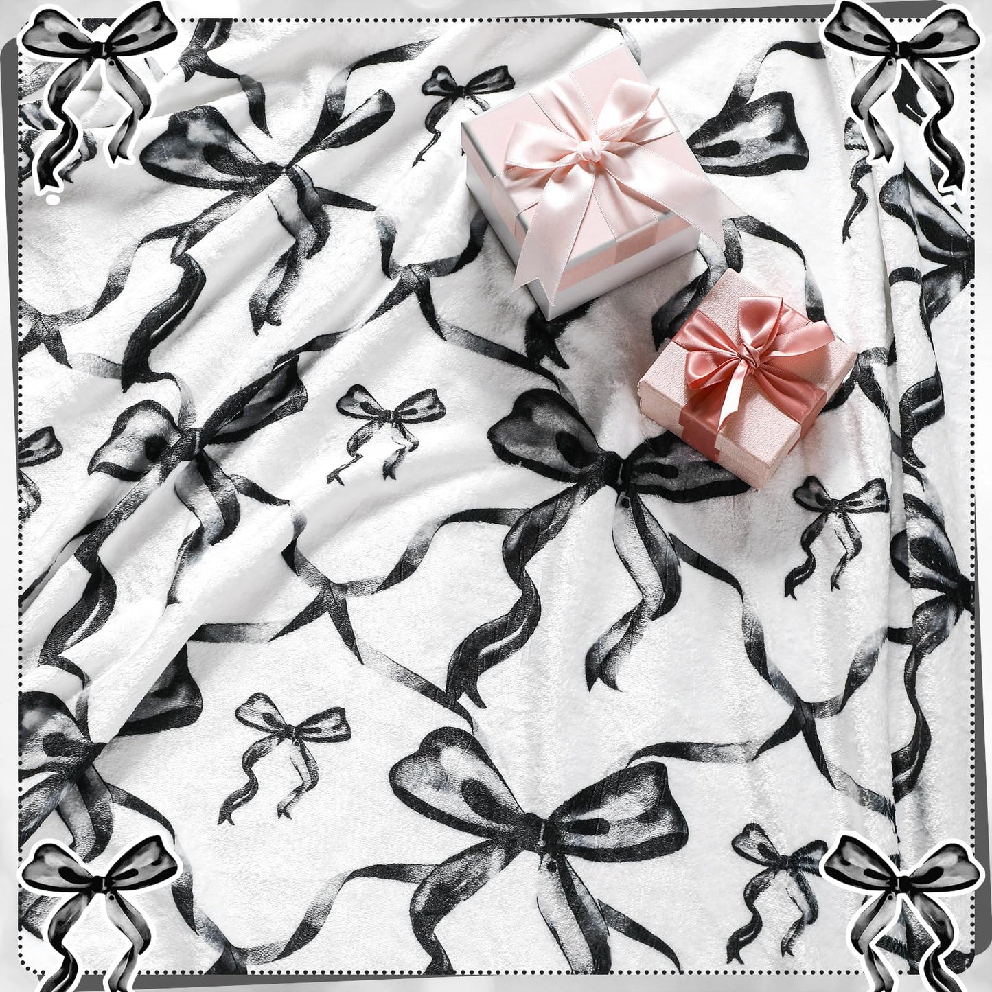 Coquette Bow Blanket Flannel Soft Lightweight Aesthetic Plush, 50" x 60"