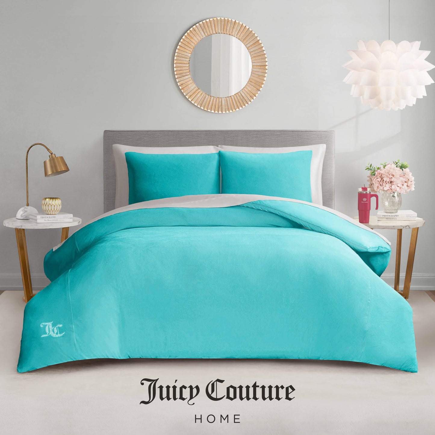 Juicy Couture Solid Velour 3-Piece King Comforter Set – Luxurious Bedding Ensemble