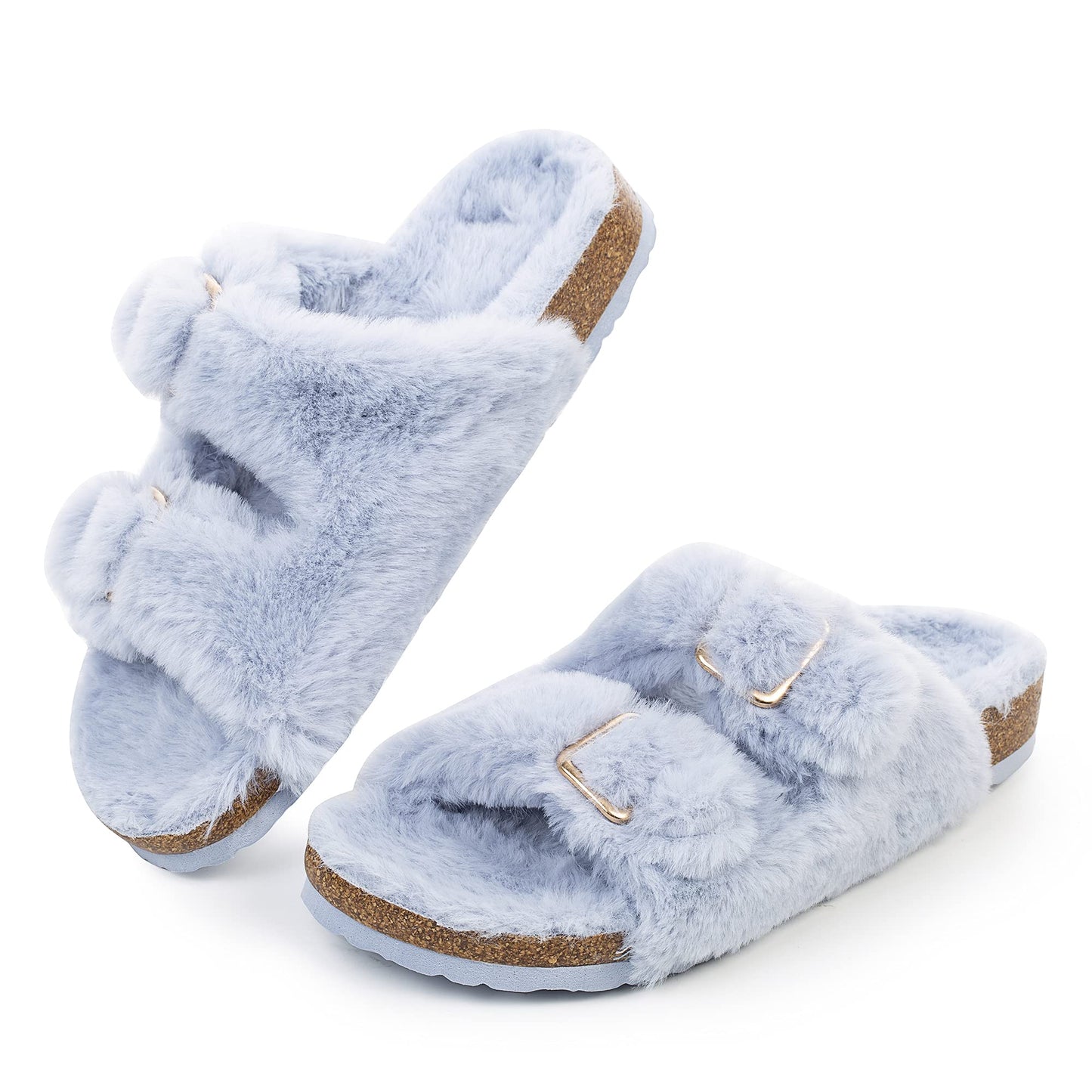 Womens Open Toe Slipper with Cozy Lining, Faux Fur Slide Sandals