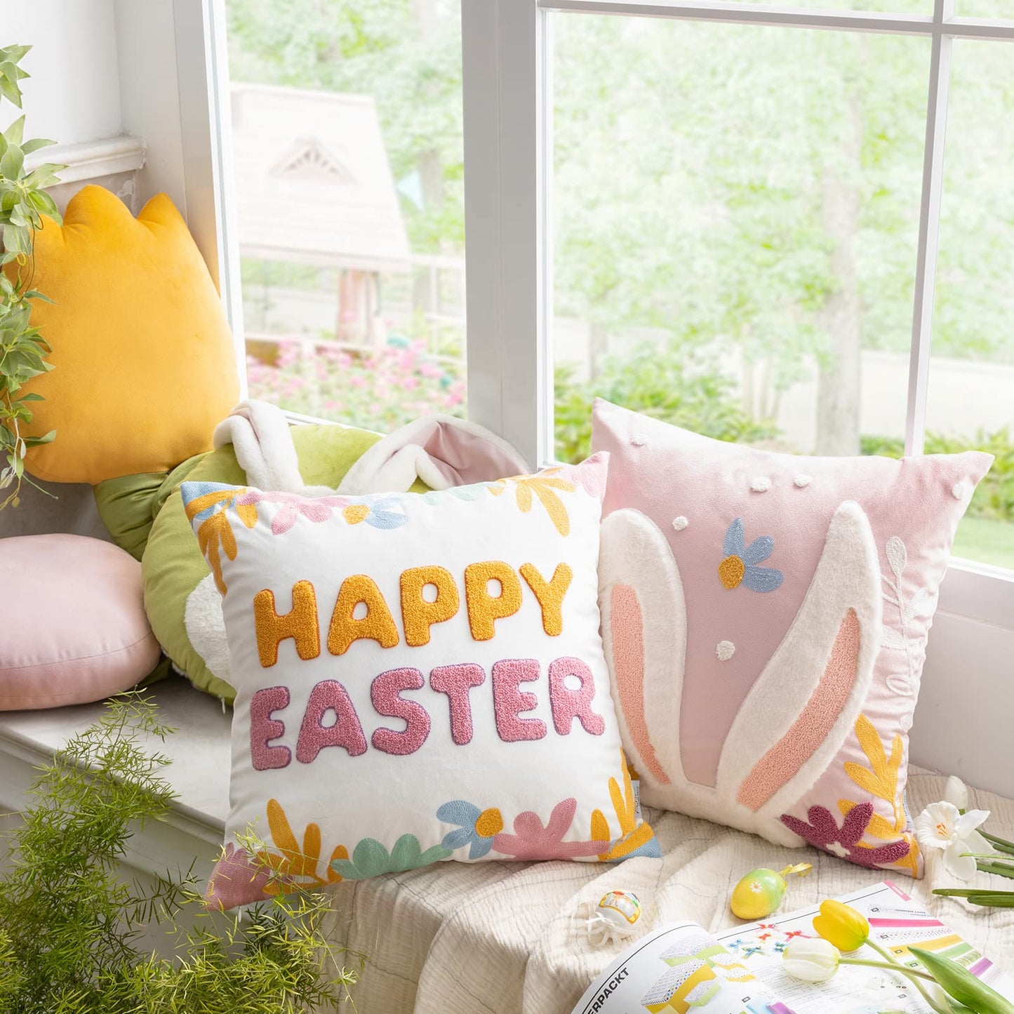 Easter Decorations Pillow Covers, Rabbit Pillow Covers, 18X18 Set of 2