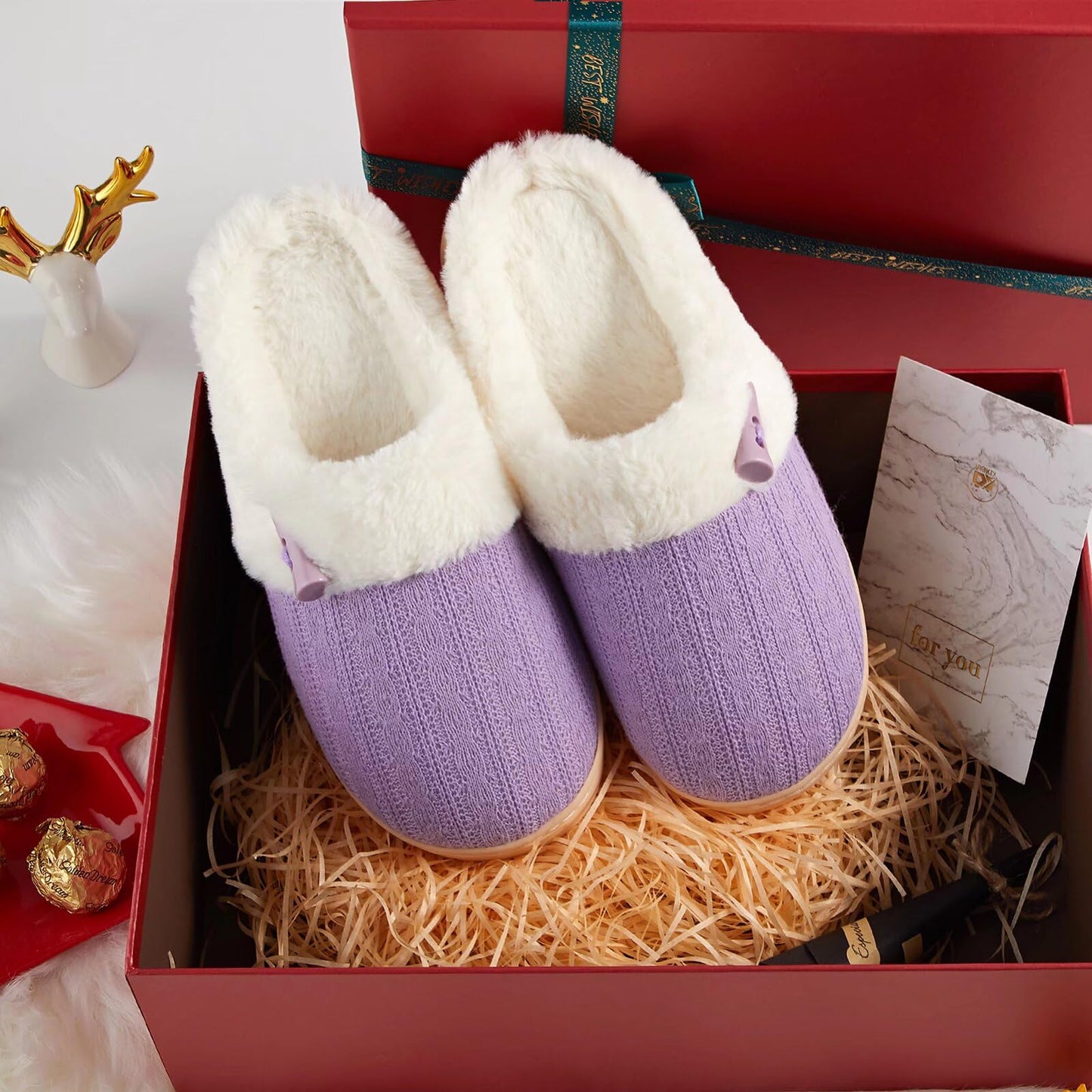 Women's Slip on Fuzzy House Slippers Memory Foam Slippers