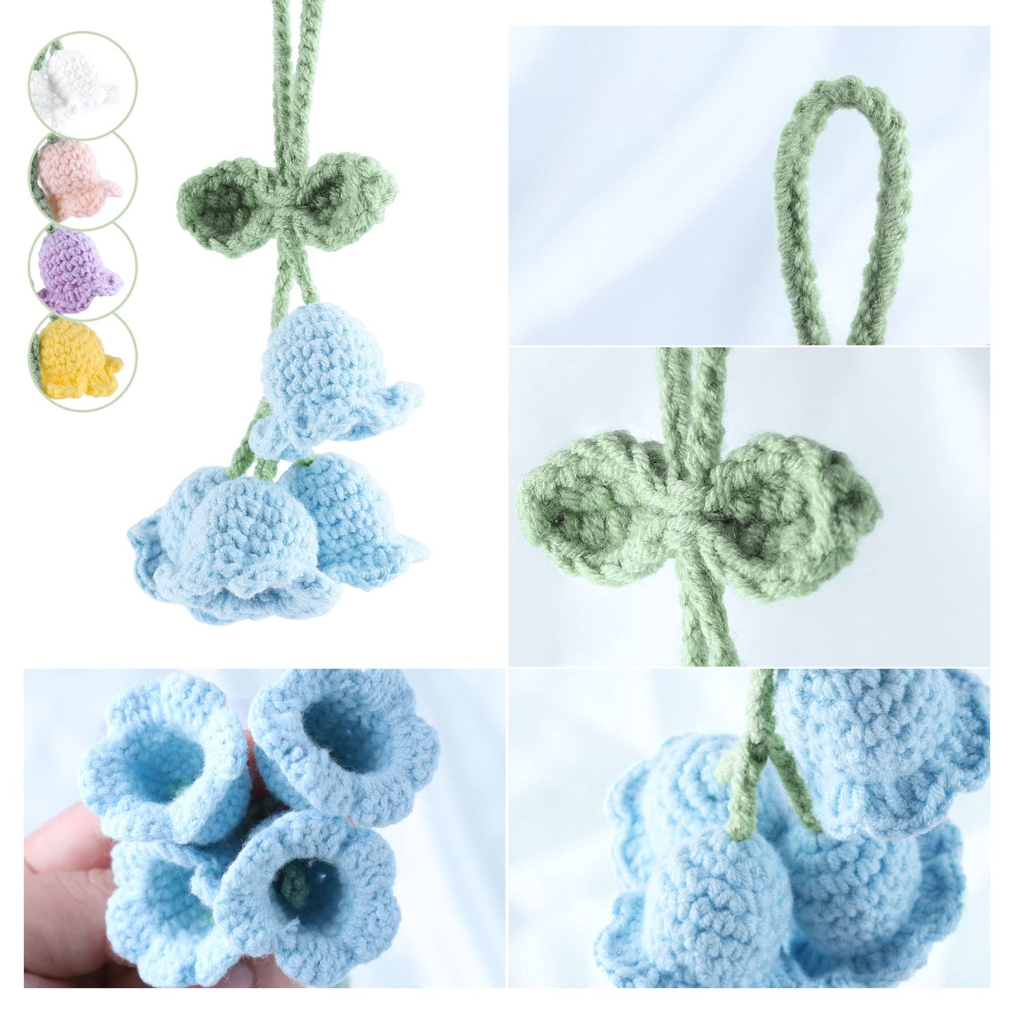 Mirror Hanging Car Accessories Cute Little Lily of The Valley, Hand Knitted Crochet Flower Decor for Mirror