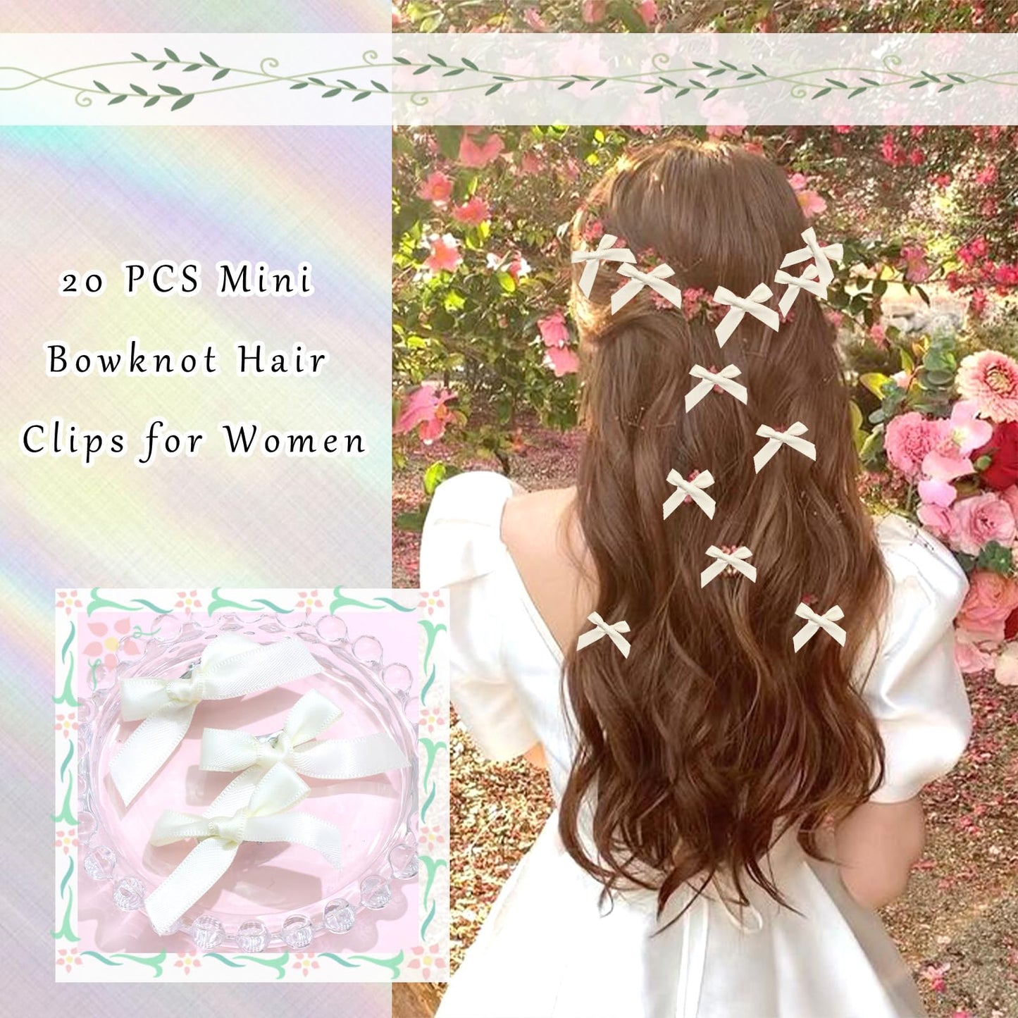 Mini 20PCS Bowknot Ribbon Barrettes - Cute Claw Clips Hair Accessories