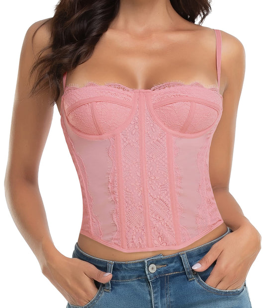 Lace Bustier Corset Tops for Women - Sexy Going Out Party Club Top with Buckle