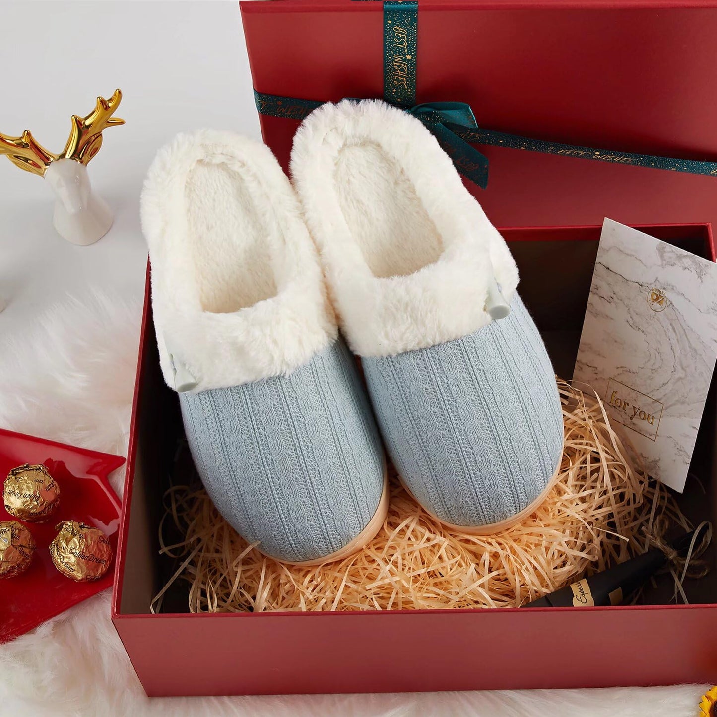 Women's Slip on Fuzzy House Slippers Memory Foam Slippers