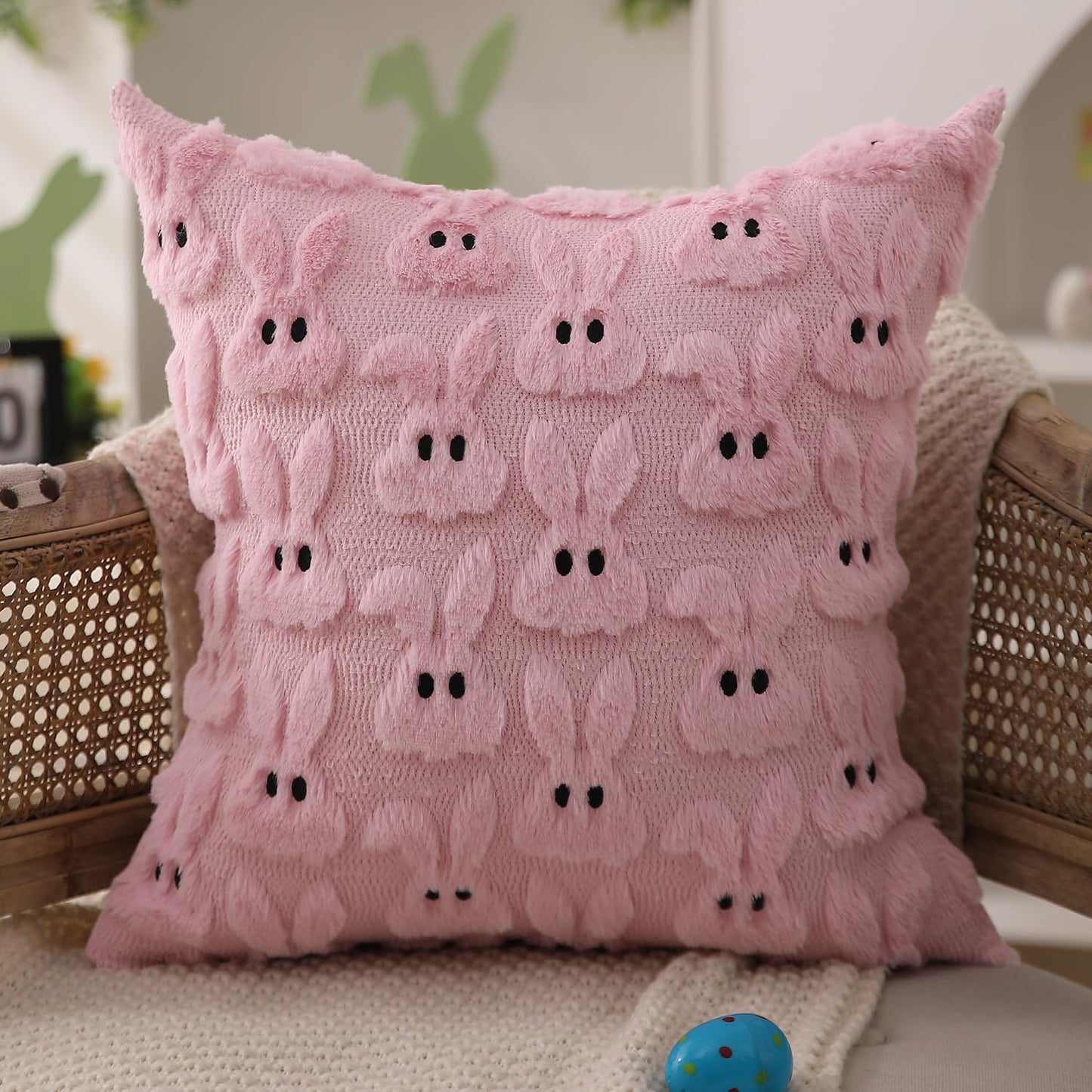 Easter Bunny Pillow Covers | Set of 2 Easter Soft Plush Faux Fur Jacquard Throw Pillows