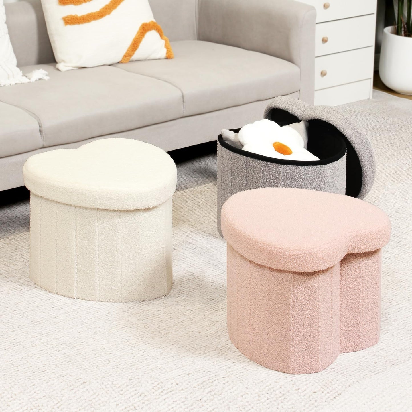 Flower-Shaped Storage Ottoman – Boucle Footstool & Seat for Living Room & Dorm