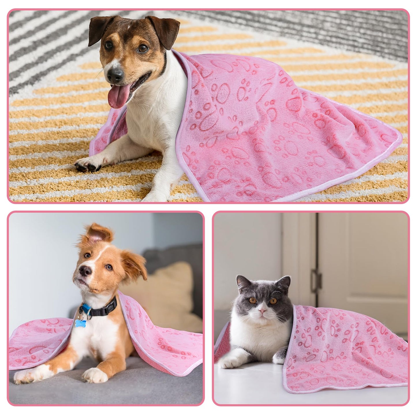 Soft Fluffy Fleece Blanket for Small, Medium and Large Dogs - Paw Print Pink Pet Blanket