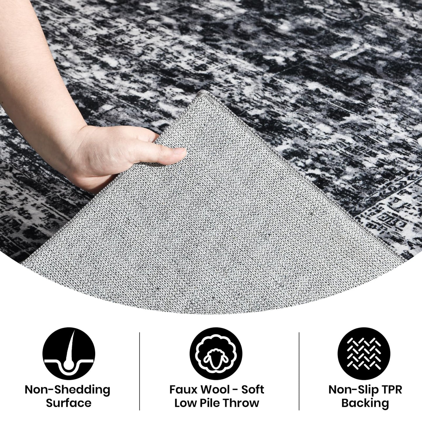 Non Slip Machine Washable Large Living Room Rug