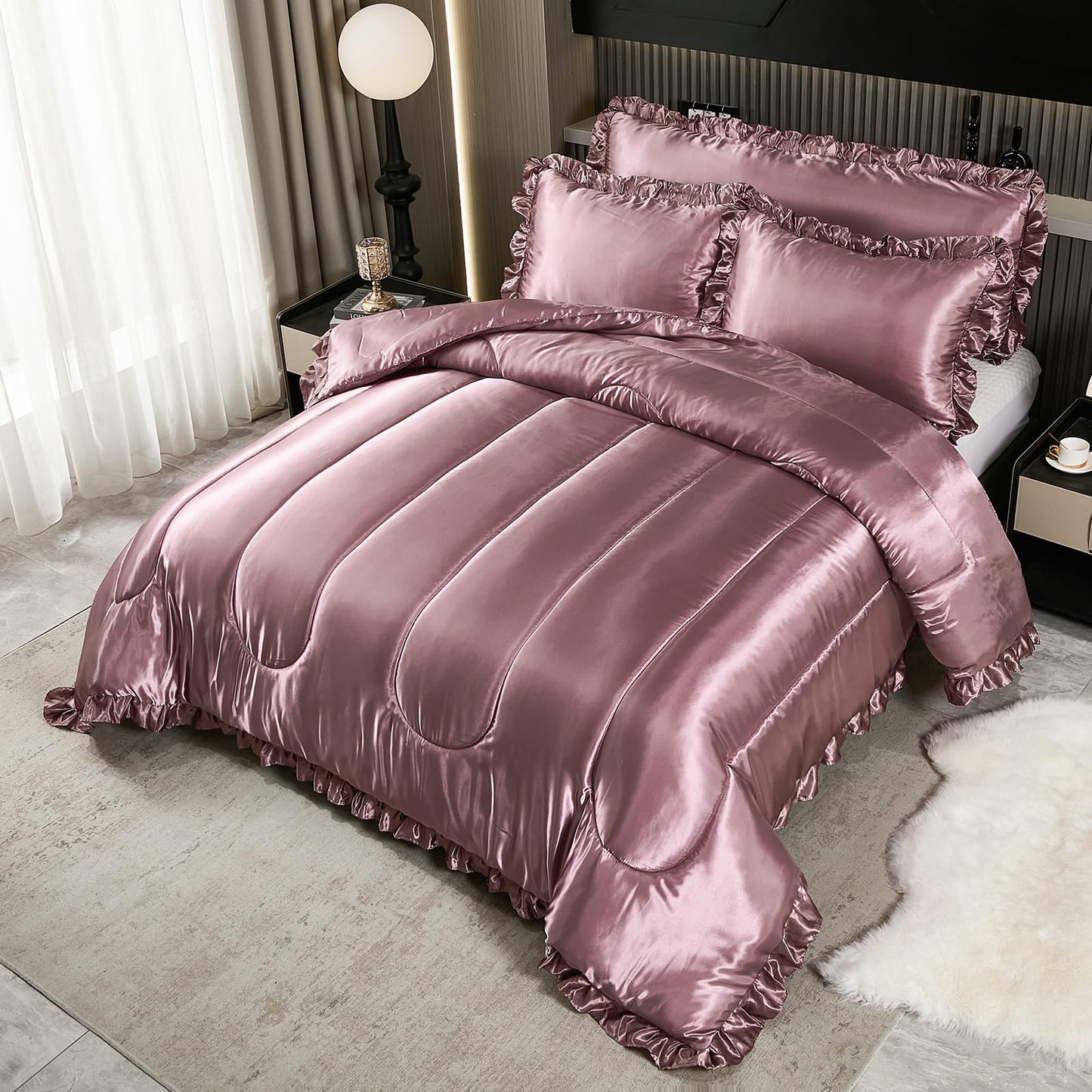 Comforter Silk Beddings - Luxury Silky Body Pillow Cover Ruffle