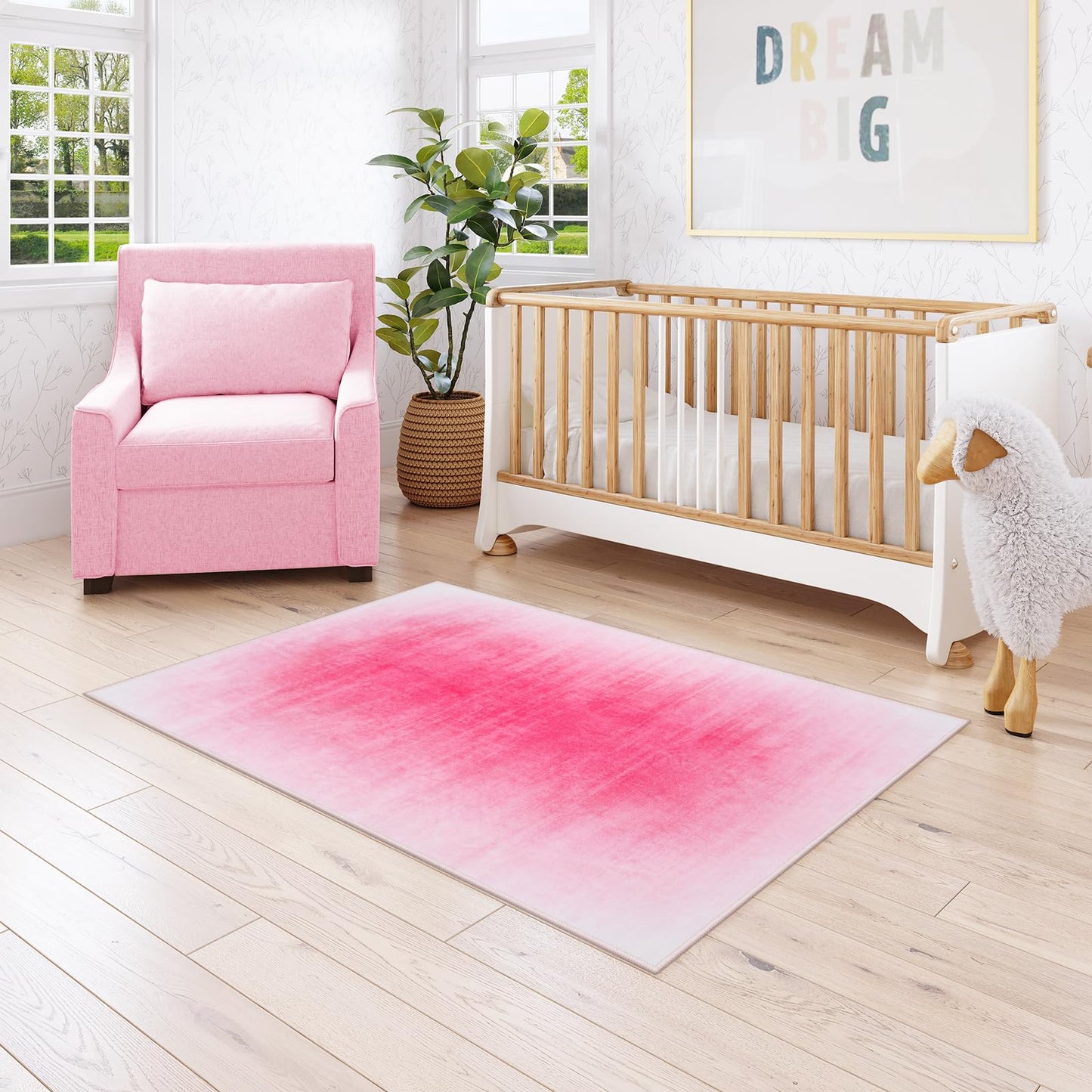 Contemporary Ombre Nursery Rug Washable Non-Slip