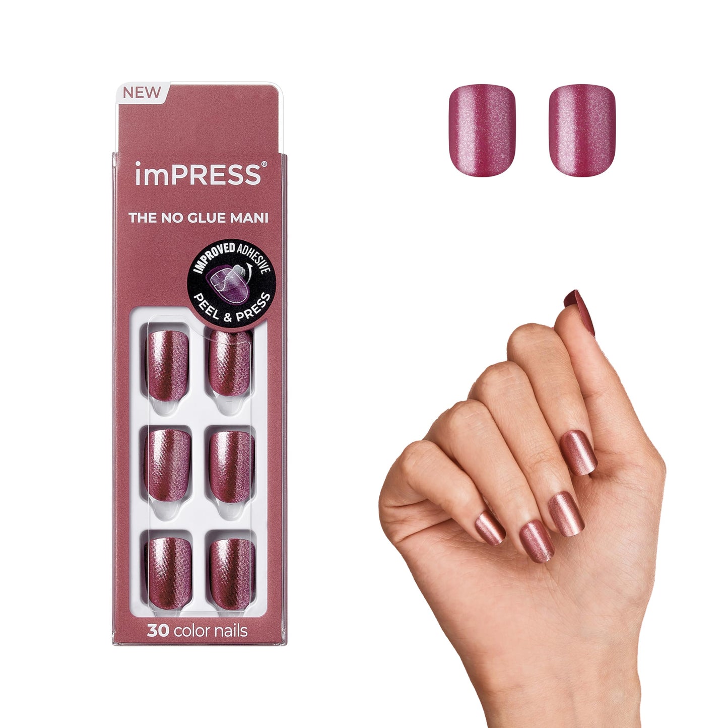 KISS imPRESS No Glue Mani Press On Nails, Short Size Squoval Shape, Includes 30 Nails