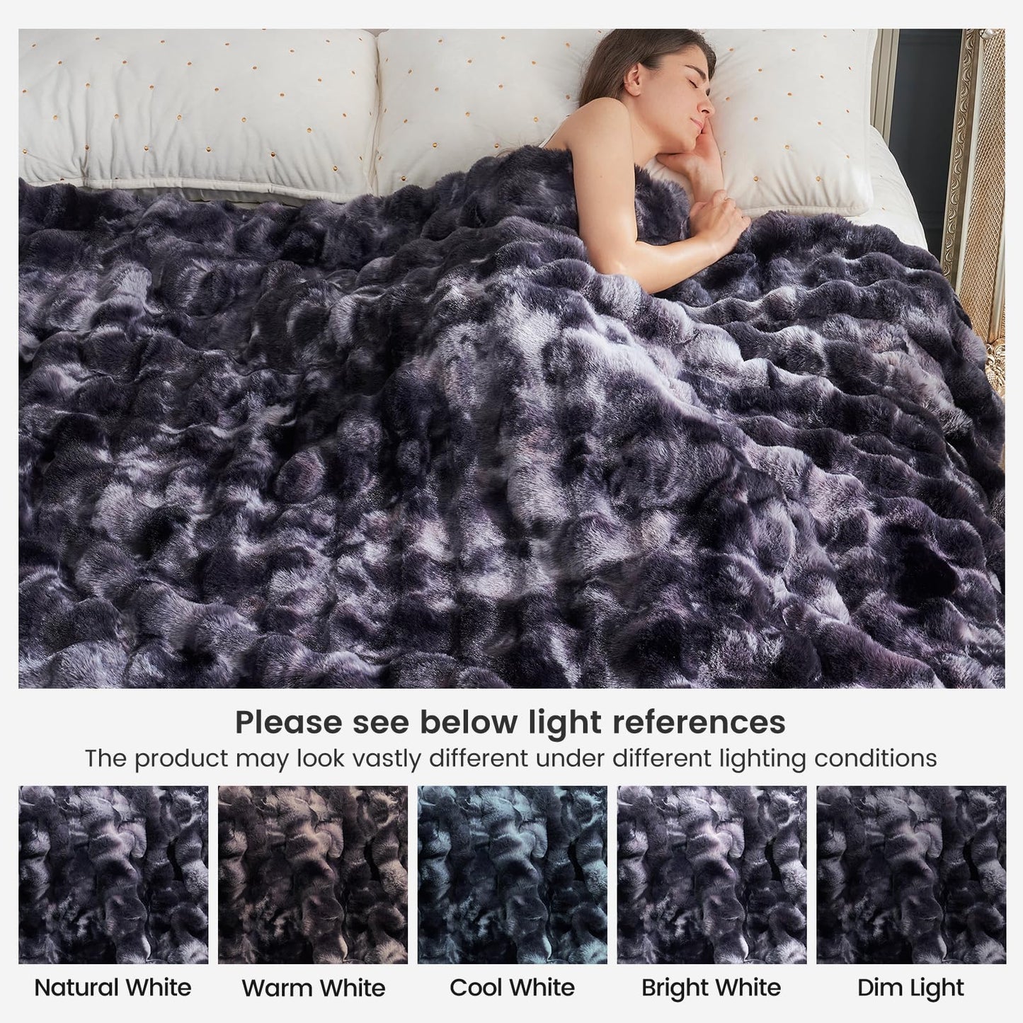 Faux Fur Throw Blanket -Fuzzy Soft Plush Thick Bubble Blanket