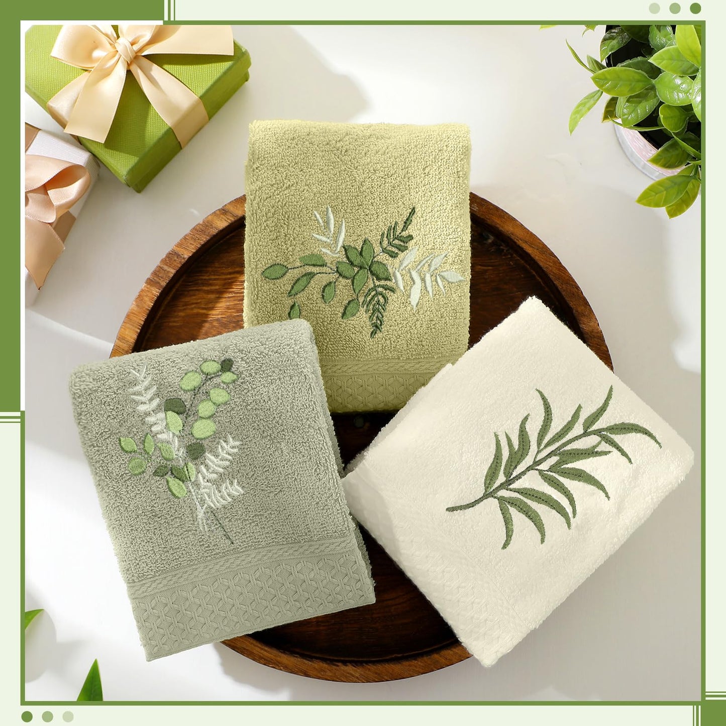 Embroidered Floral Hand Towels - Cute Summer Flowers Cotton Soft Absorbent Towels