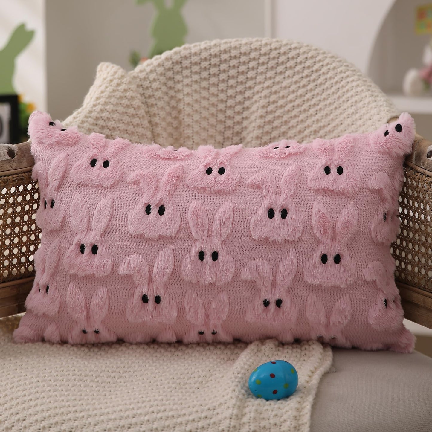 Easter Bunny Pillow Covers | Set of 2 Easter Soft Plush Faux Fur Jacquard Throw Pillows