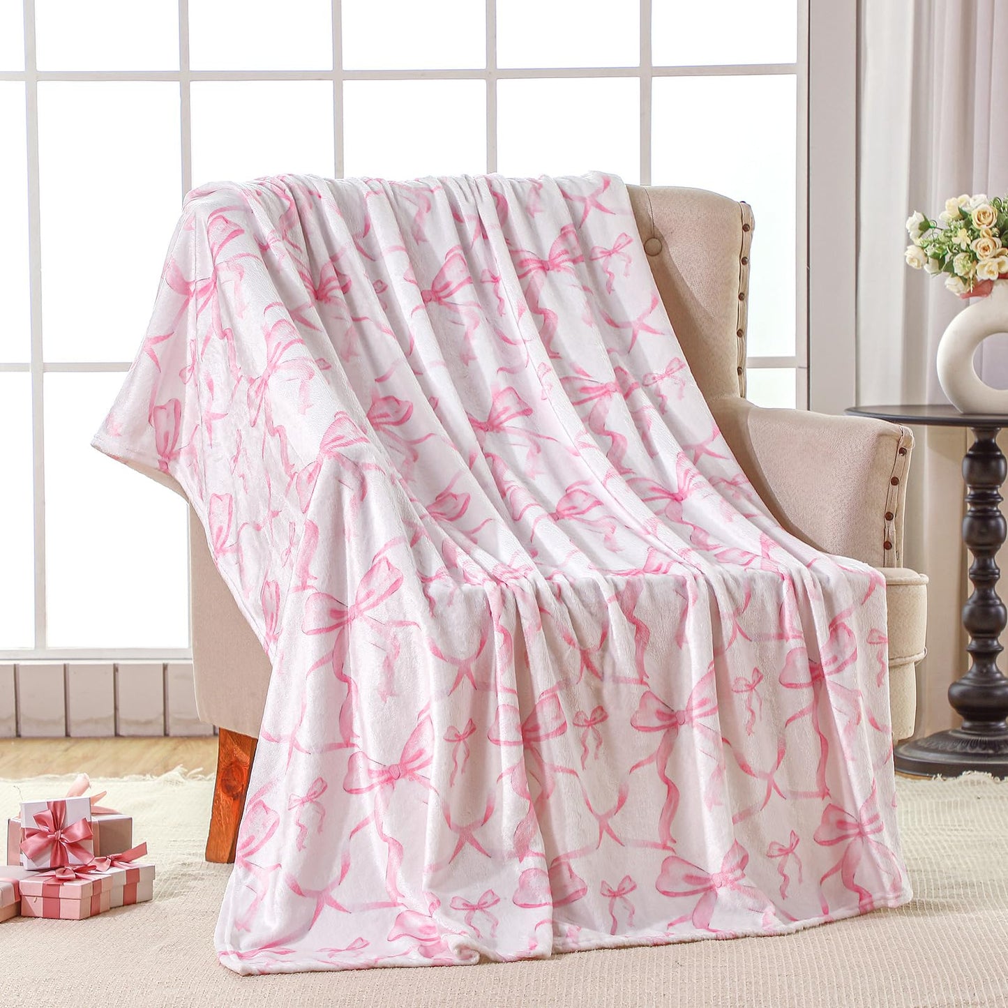 Coquette Bow Blanket Flannel Soft Lightweight Aesthetic Plush, 50" x 60"