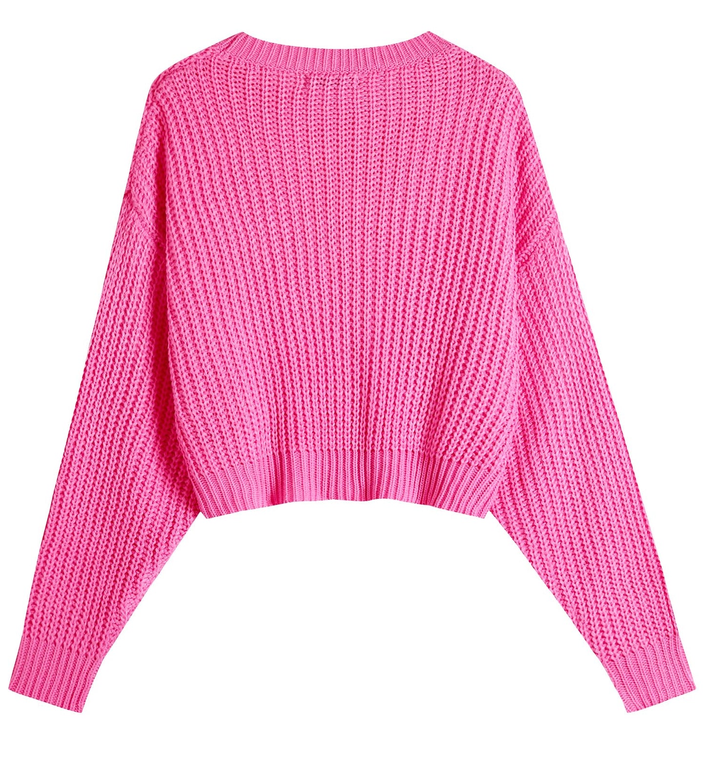 Sexy Crew Neck Batwing Cute Cropped Sweater - Lightweight Soft Knitted Short Pullover Jumper