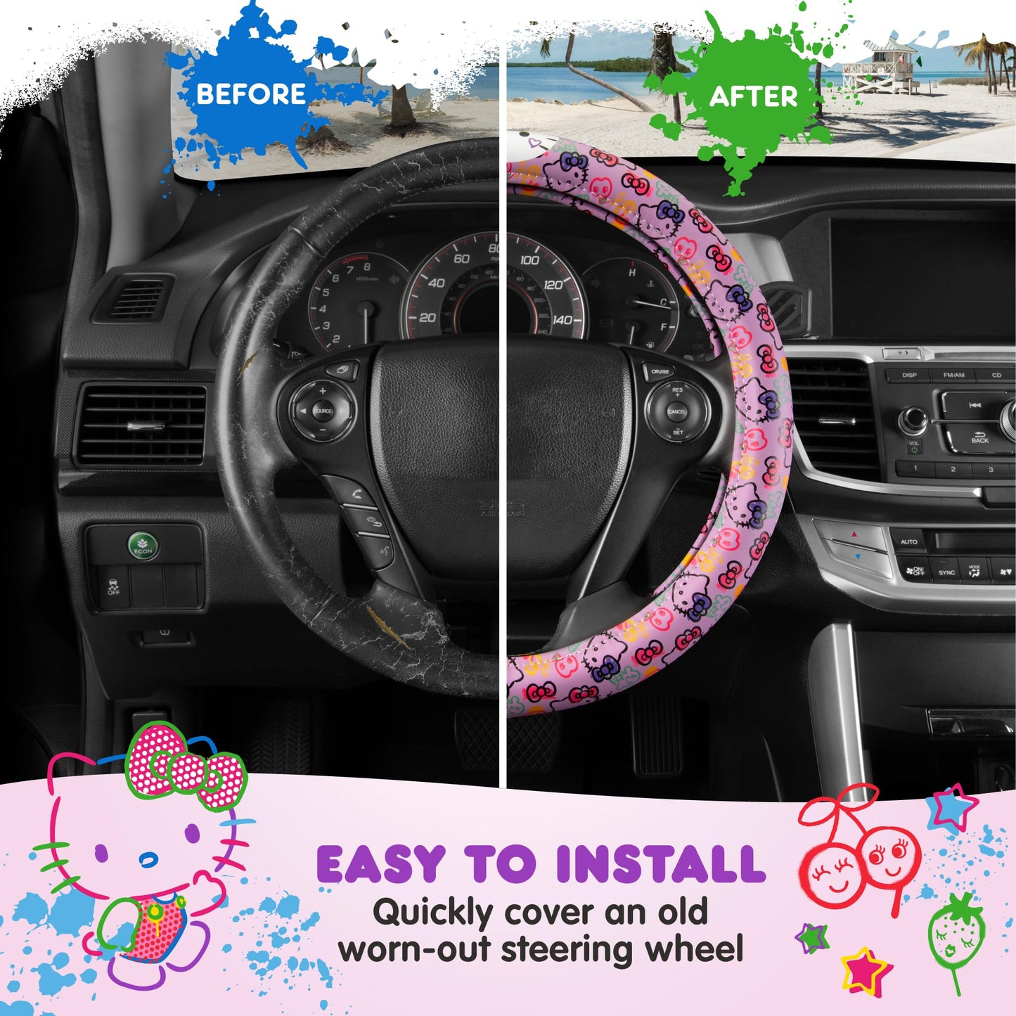 Hello Kitty Steering Wheel Cover, Universal Size 14.5-15