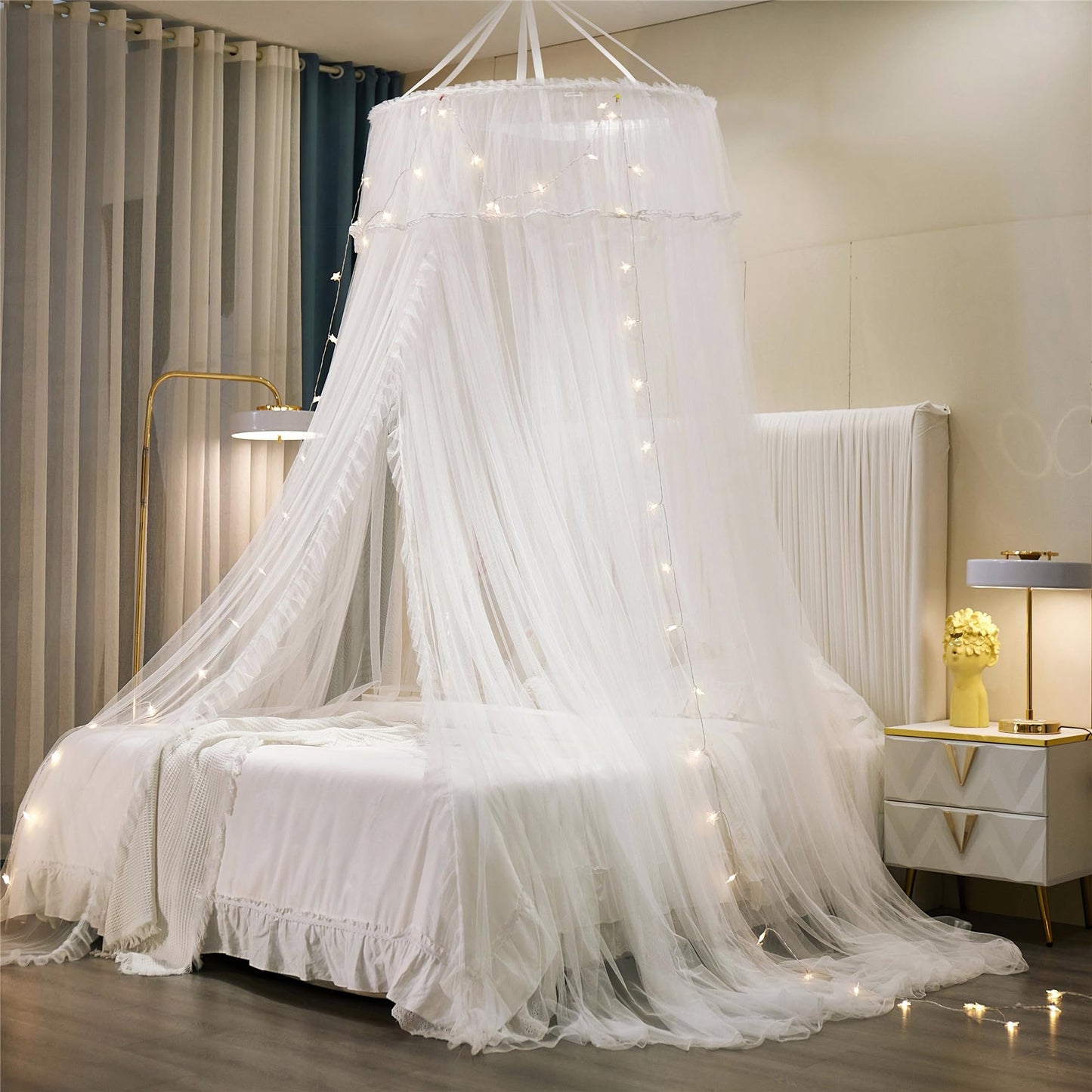 Princess Bed Canopy Bed Canopy Curtain- Double Layer Sheer Mesh Dome Bed Curtain