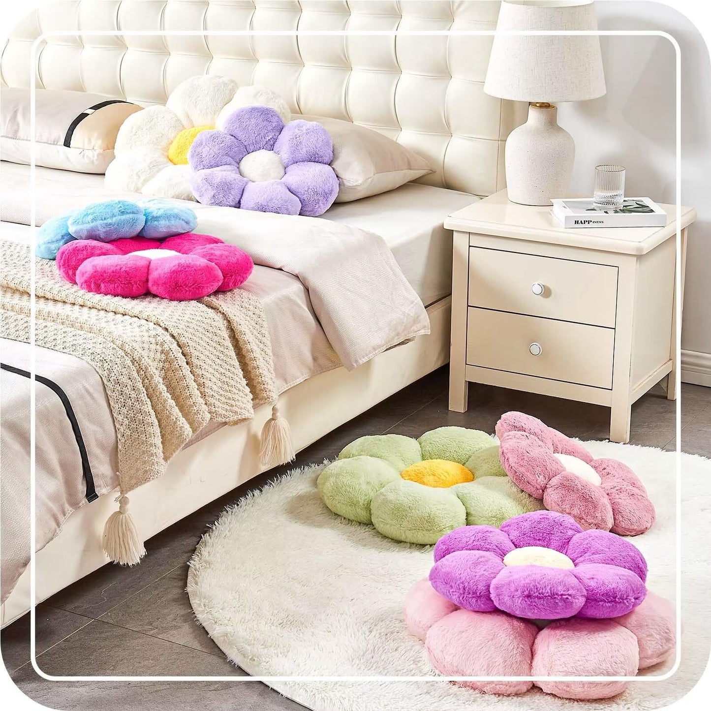 Plush Flower-Shaped Throw Pillow – Soft Faux Rabbit Fur Cushion for Bedroom or Living Room Decor