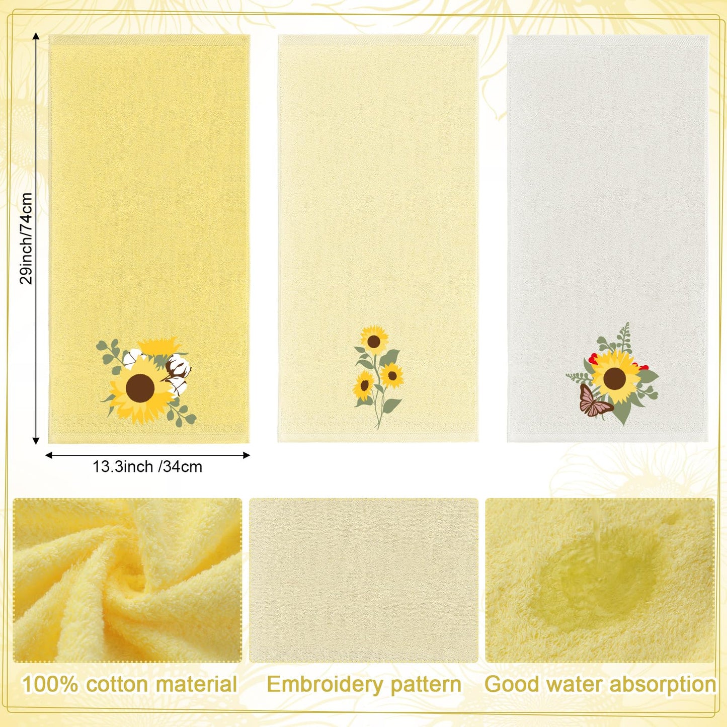 Embroidered Floral Hand Towels - Cute Summer Flowers Cotton Soft Absorbent Towels