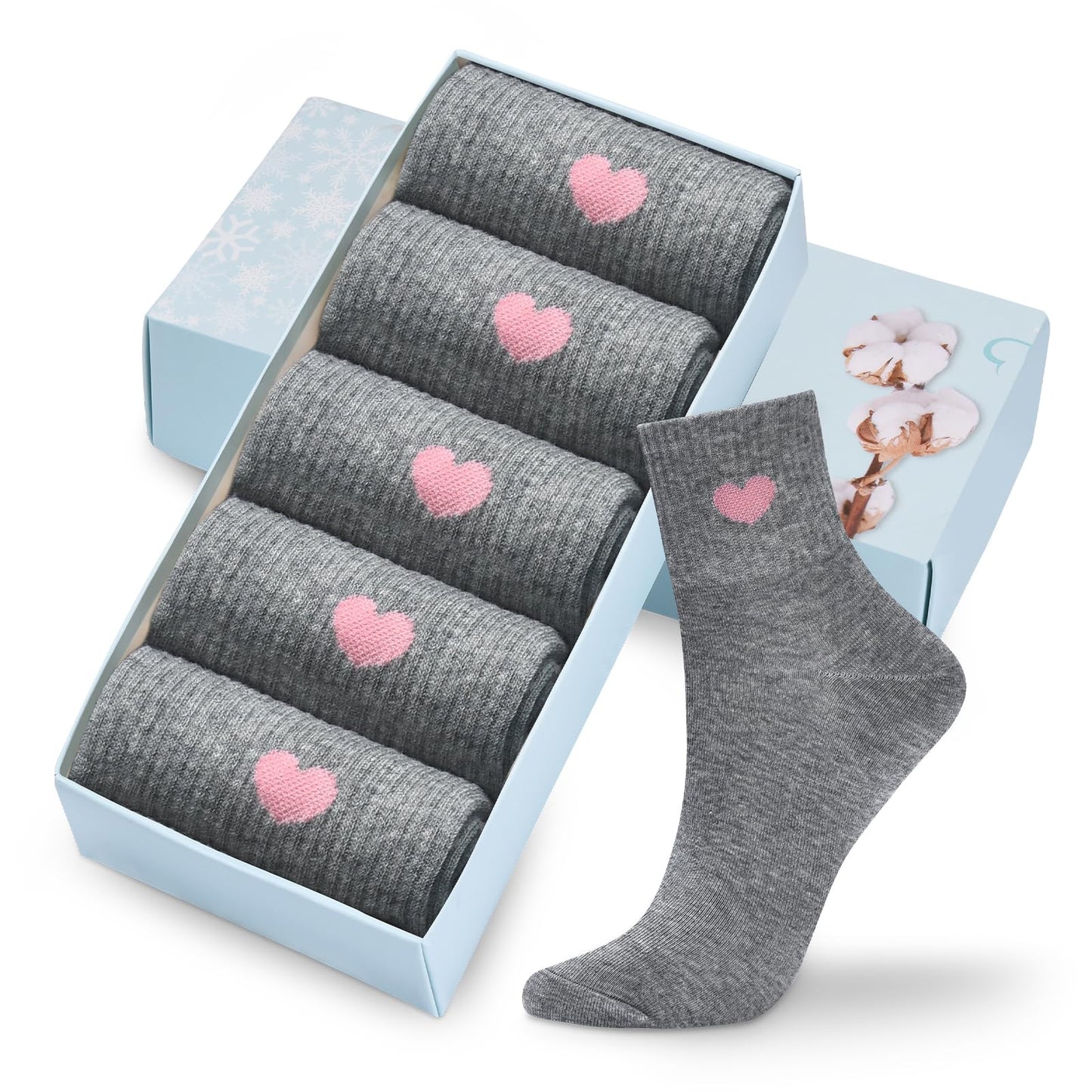 Women's Crew Socks Ankle High Cotton Fun Cute Athletic Running Socks(5-Pairs With Present Box)