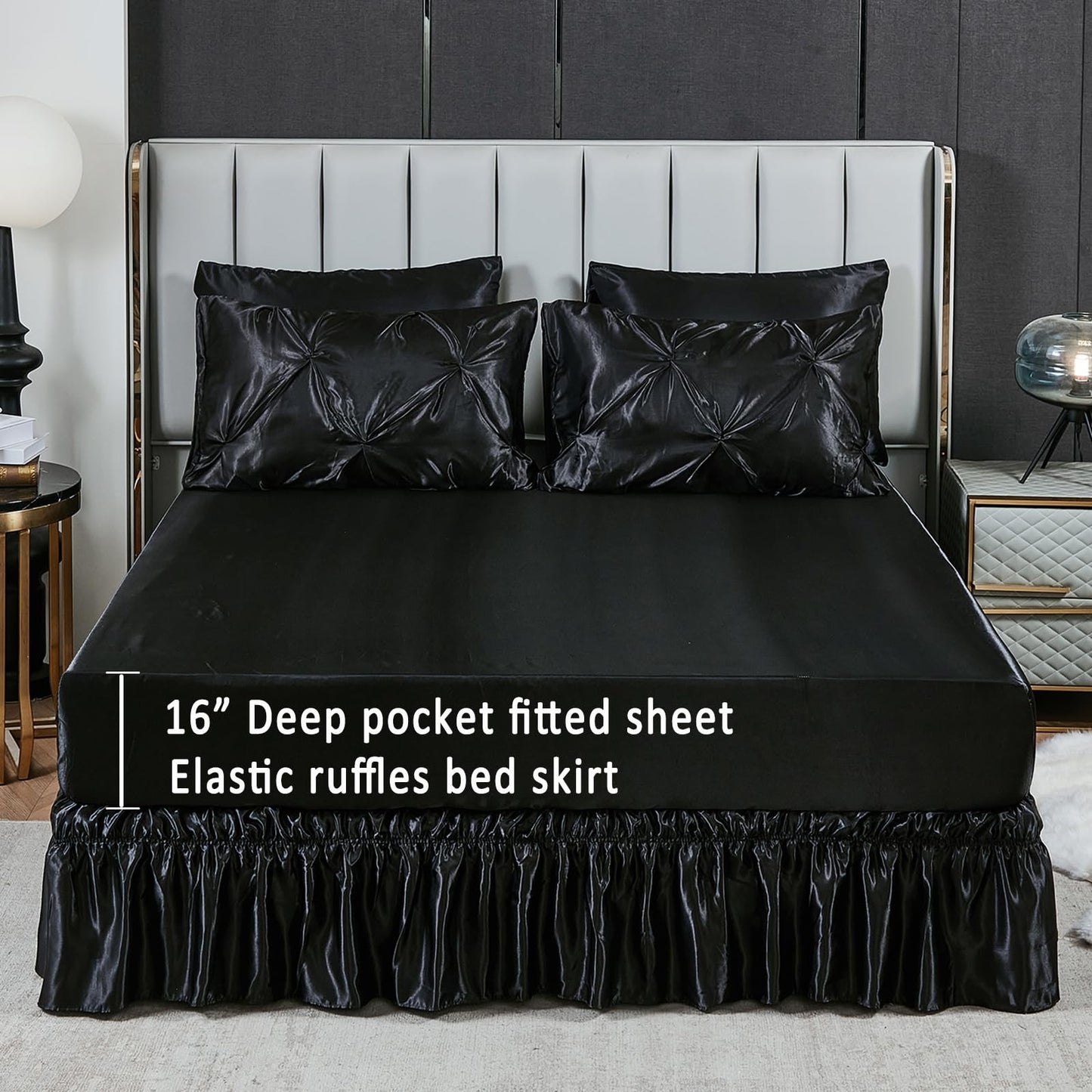 Pinch Pleat Bedding Set - Pin-tuck Luxury Bed Comforter Set 10 Pcs, Soft Silky Down Comforter Bed Set Satin with Sheets