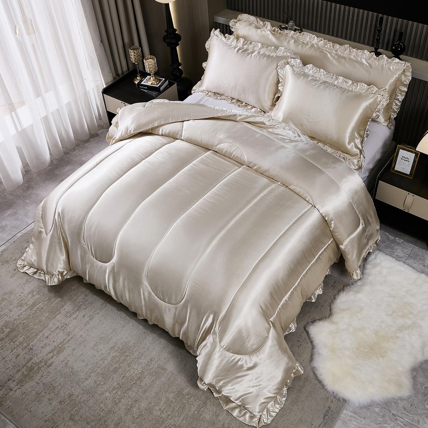 Comforter Silk Beddings - Luxury Silky Body Pillow Cover Ruffle