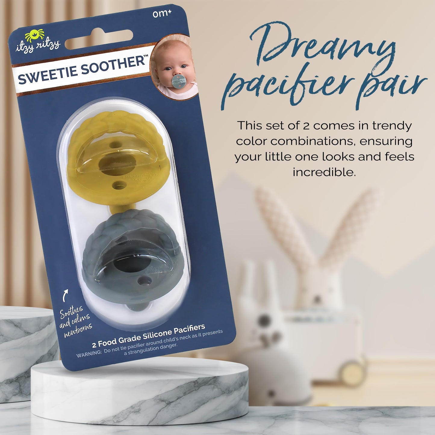 Silicone Pacifiers for Newborn - Sweetie Soother Pacifiers Feature Collapsible Handle & Two Air Holes for Added Safety