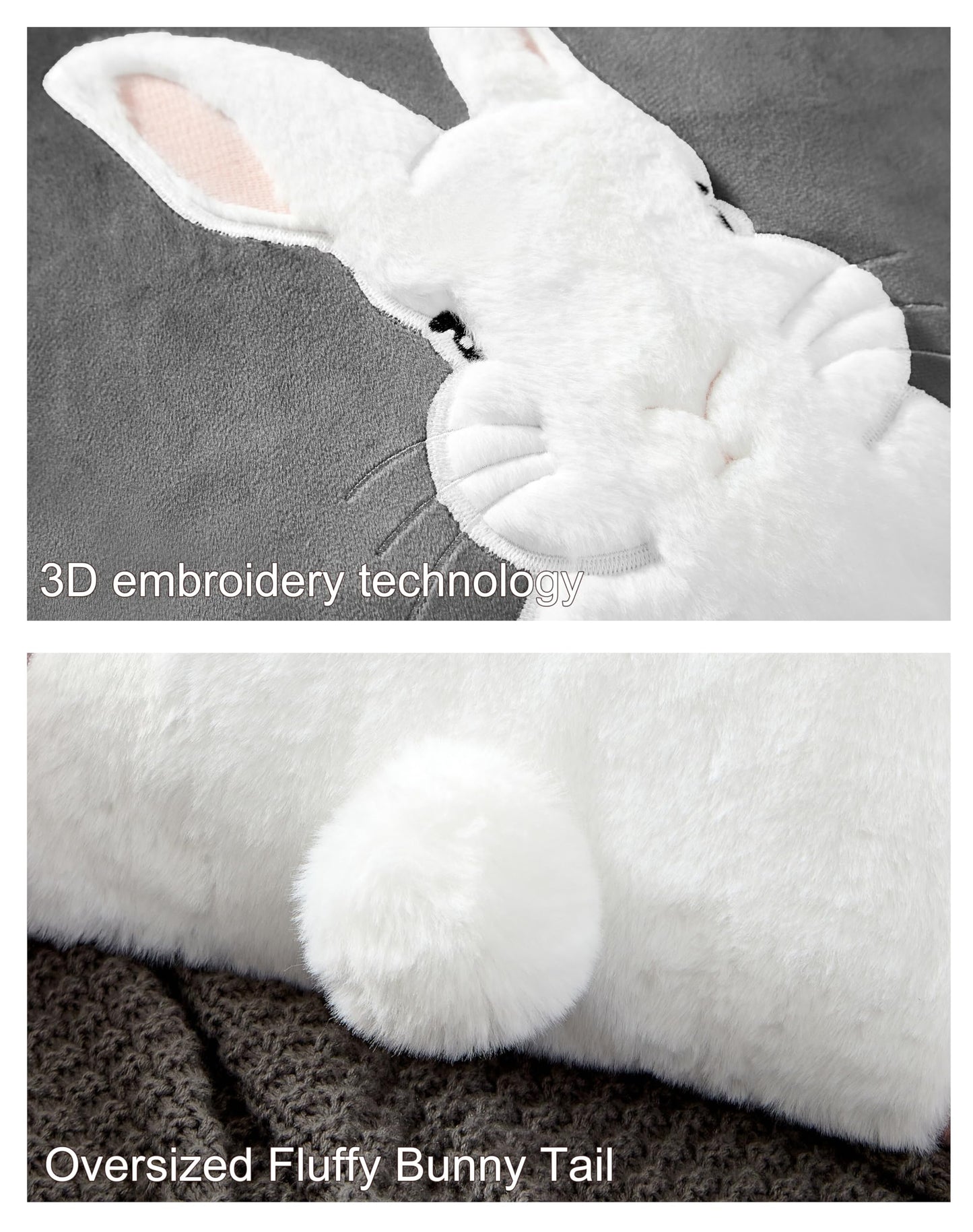 Embroidered 3D Bunny Rabbit Throw Pillowcase Velvet Spring Easter Pillow Covers