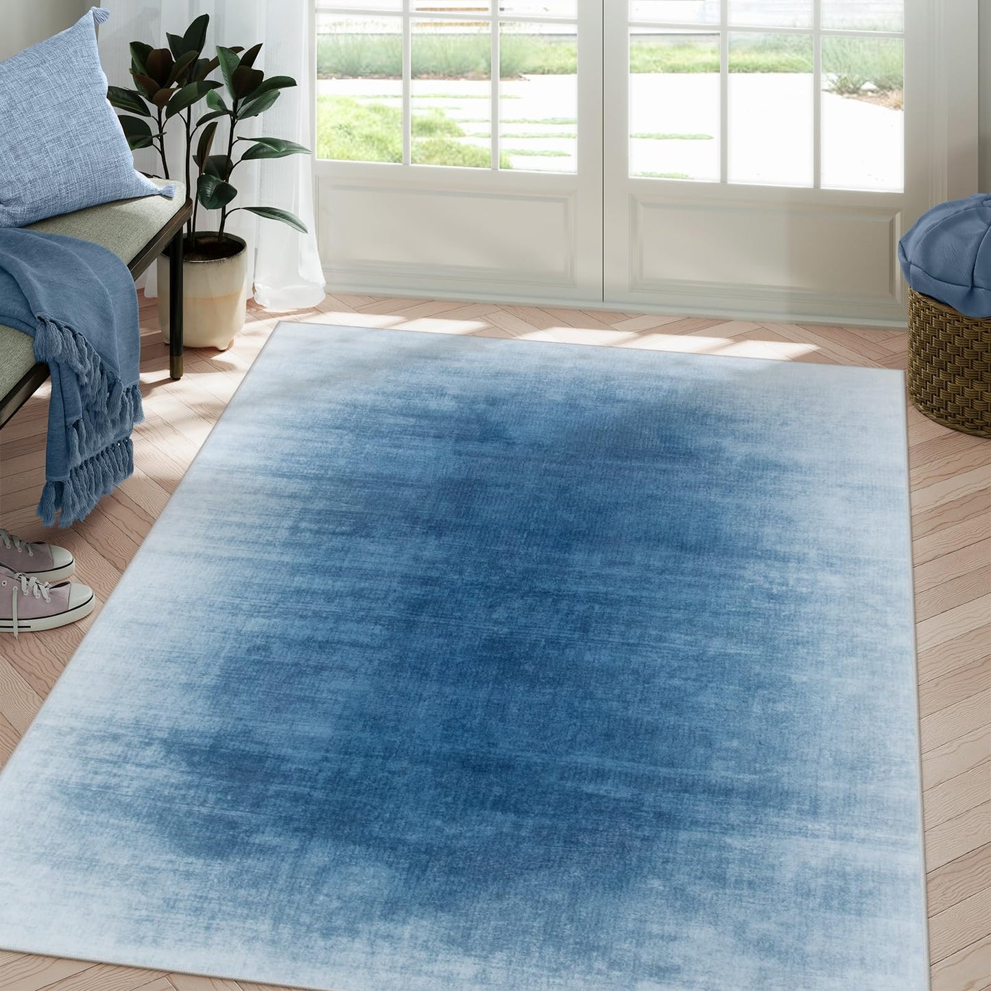 Contemporary Ombre Nursery Rug Washable Non-Slip