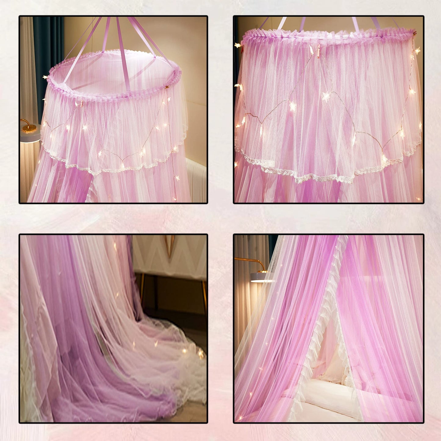 Princess Bed Canopy Bed Canopy Curtain- Double Layer Sheer Mesh Dome Bed Curtain