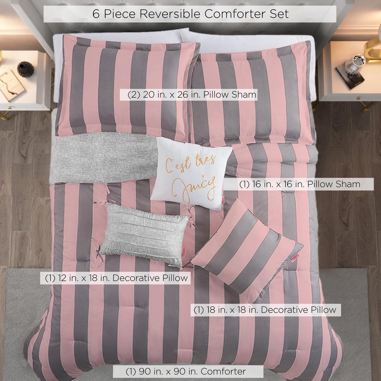 Juicy Couture Cabana Stripe Reversible Bedding Set