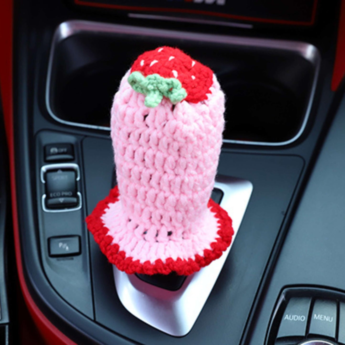 Pink Strawberry Granny Square Pattern - Crochet Steering Wheel Cover Set