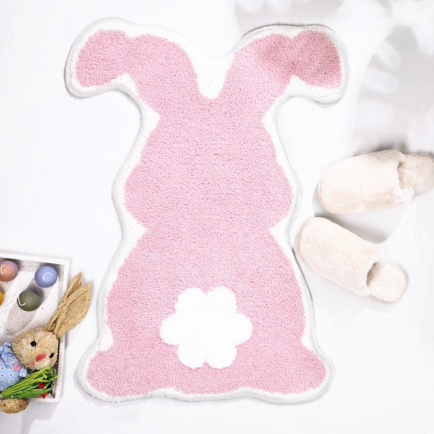 Pink Cute Rabbit Easter Bathroom Rugs Bath