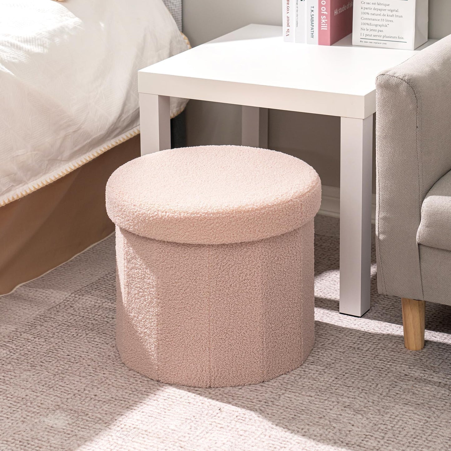 Flower-Shaped Storage Ottoman – Boucle Footstool & Seat for Living Room & Dorm