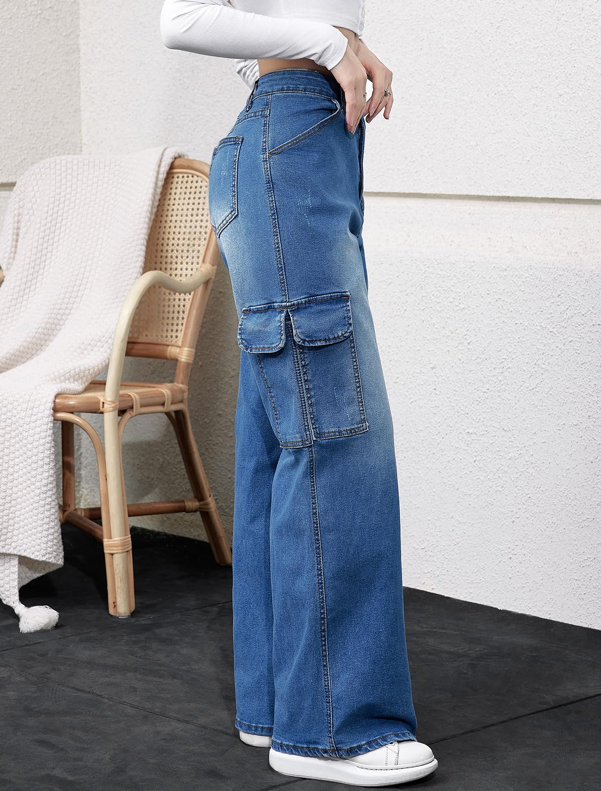 Y2K High-Waisted Baggy Jeans – Stretch Wide-Leg Denim