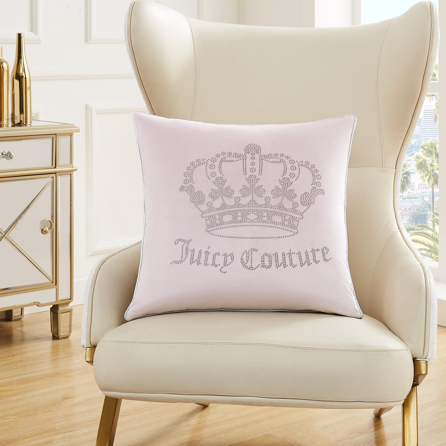 Juicy Couture - Decorative Accent Pillow, Velvet Rhinestone Crown, Premium Reversible Throw Pillow