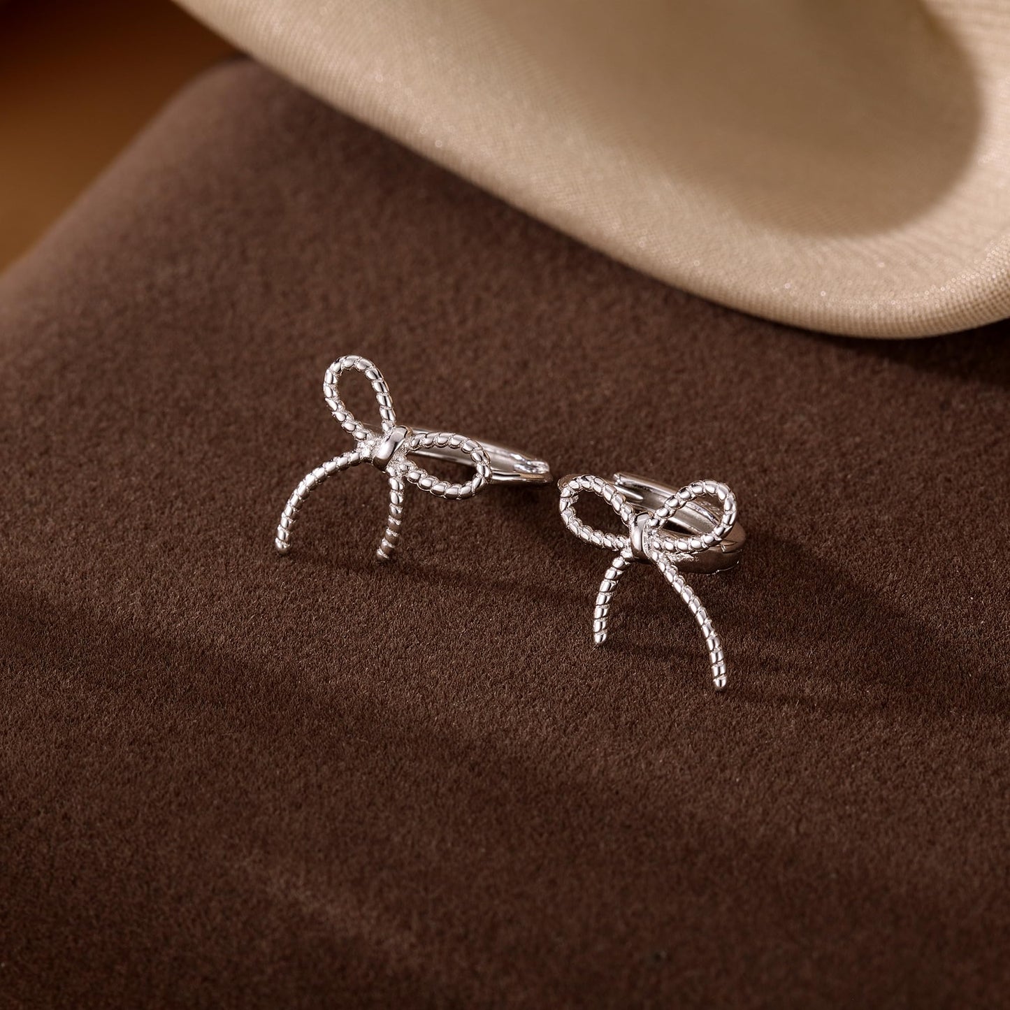 Solid 925 Sterling Silver Bow Hoop Earrings