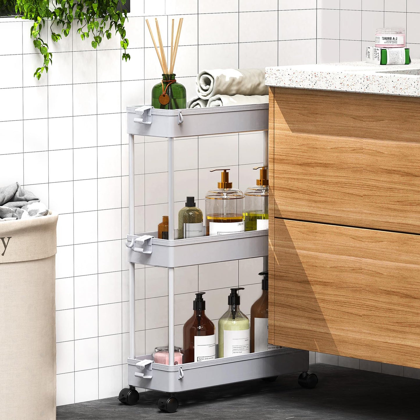 Slim Rolling Storage Cart, 3 Tier Bathroom Organizer