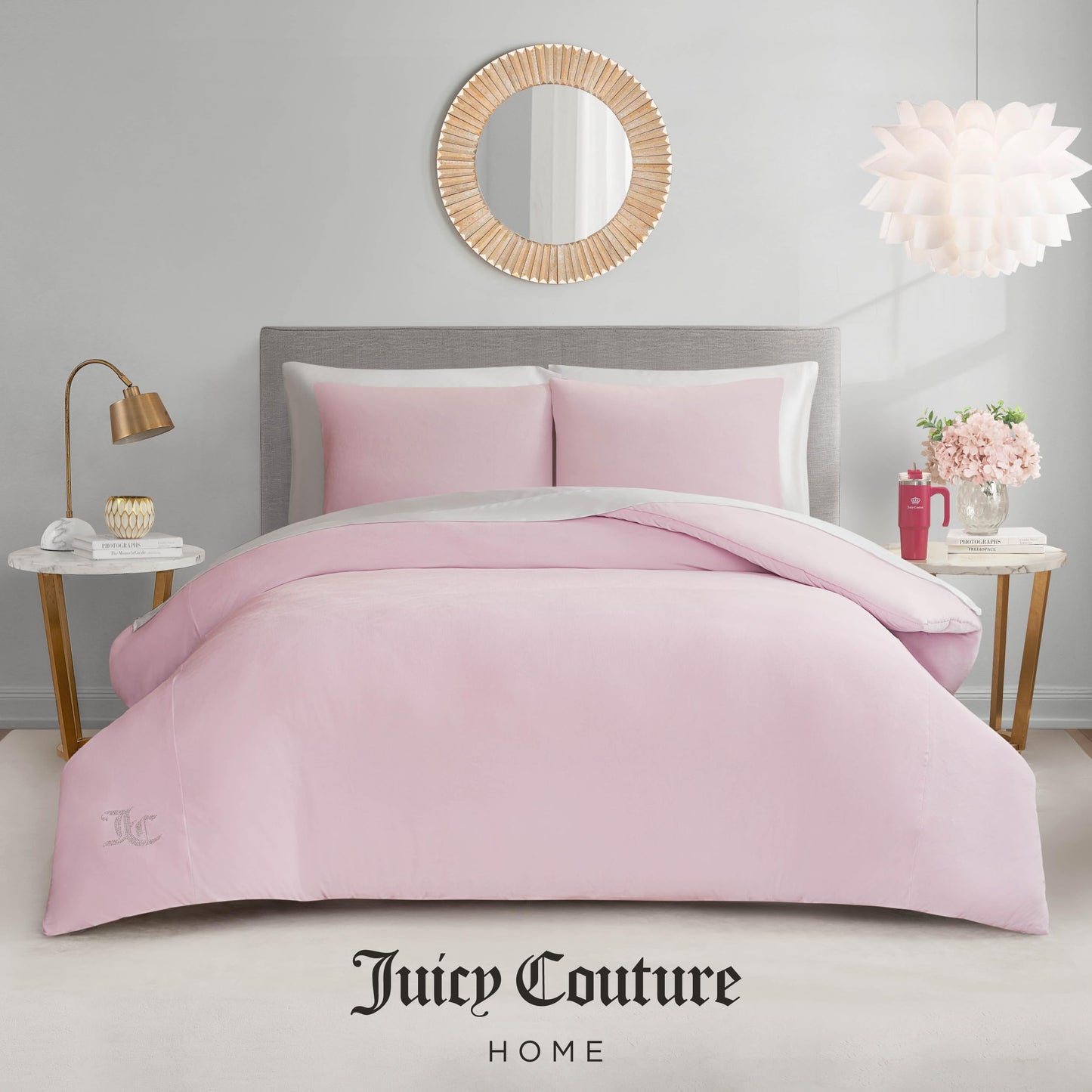 Juicy Couture Solid Velour 3-Piece King Comforter Set – Luxurious Bedding Ensemble