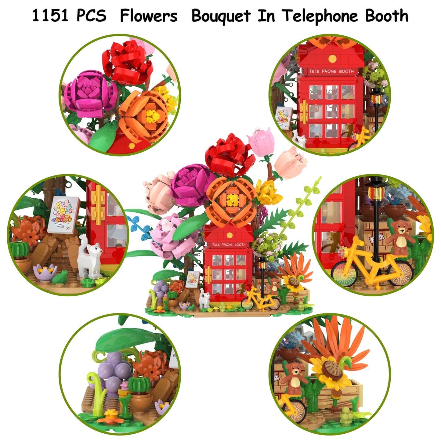 Flower Bouquet Building Kit Bonsai Rose Fower Basket Building Blocks Set