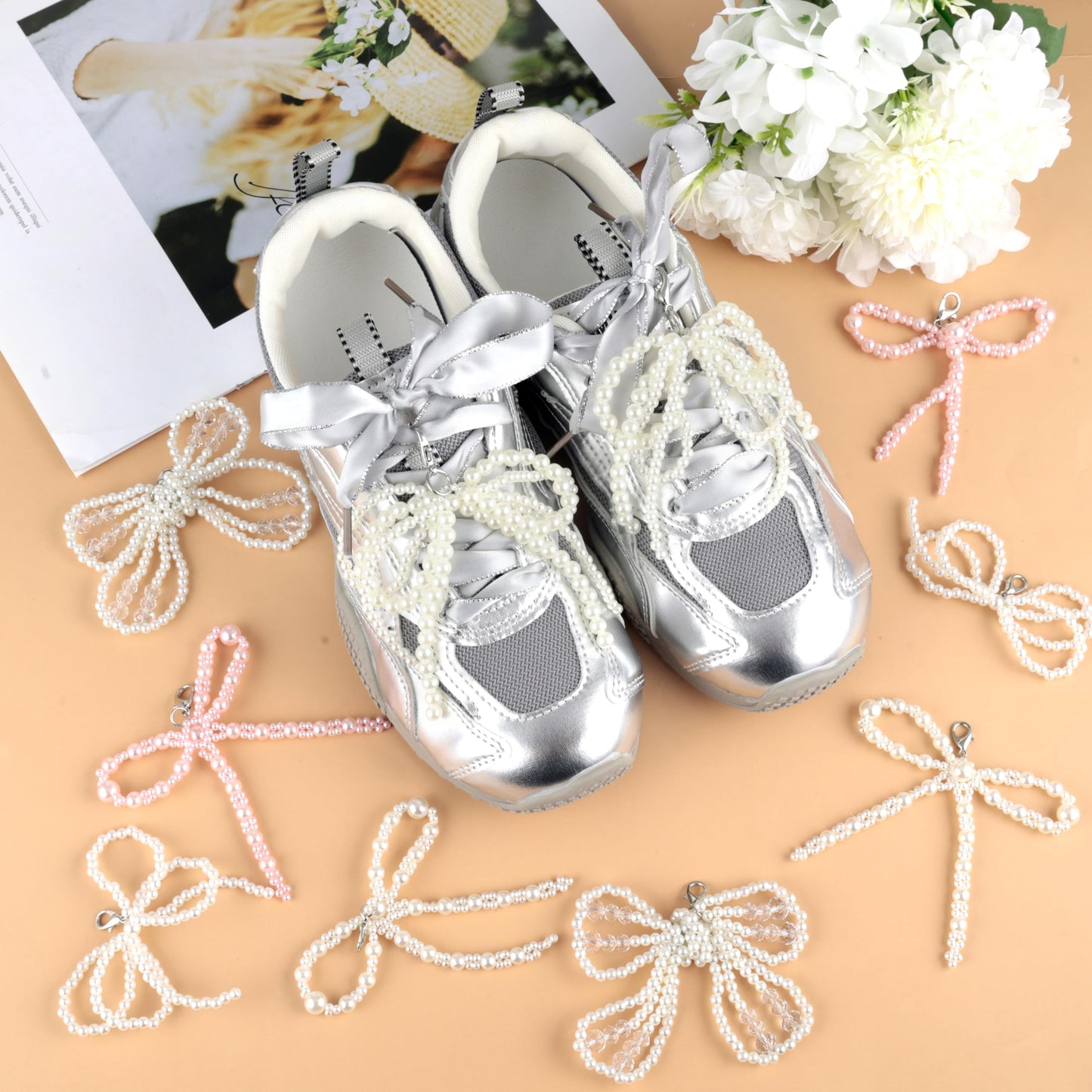 Pearl Bow Shoe Charms 2Pcs for Sneakers Decoration Shoe Lace Charms