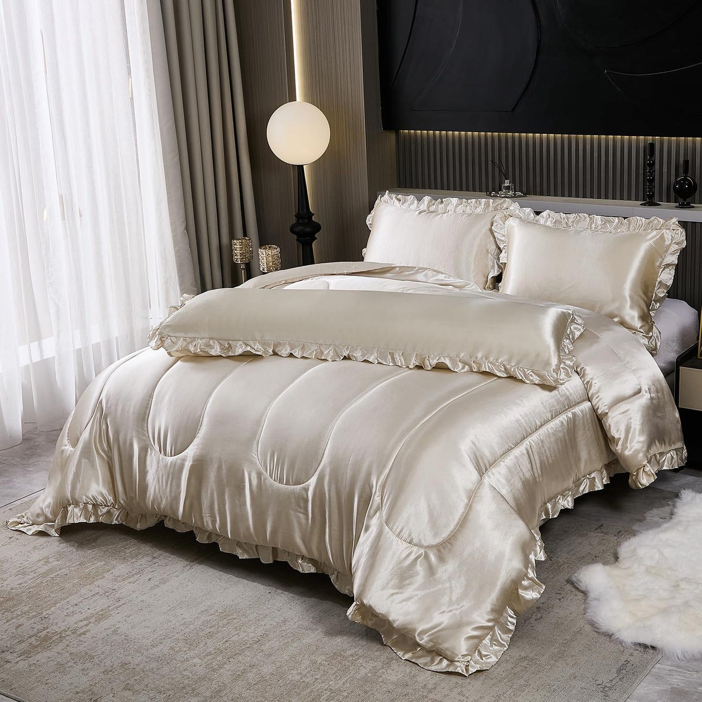 Comforter Silk Beddings - Luxury Silky Body Pillow Cover Ruffle