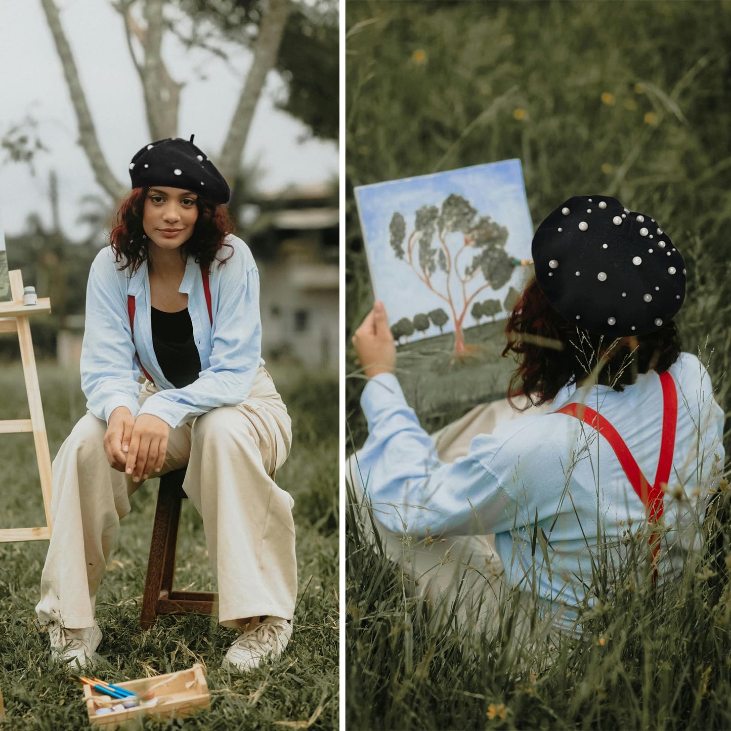 Women Pearl Beret Cap