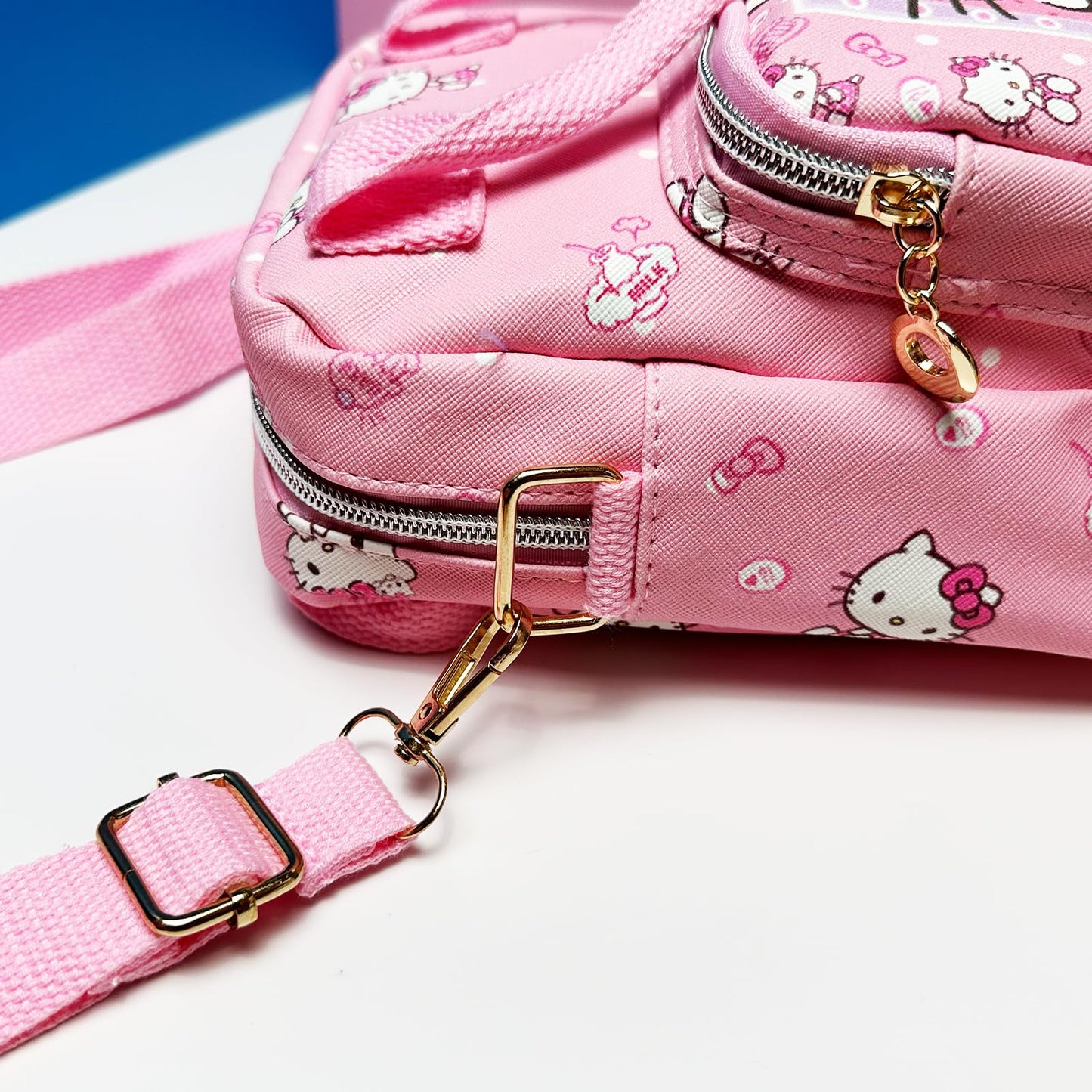 Kawaii Kitty PU Crossbody Bag with Handles Adjustable Shoulder Strap and Bracelet, Handbag with Zipper, Wallet Purse